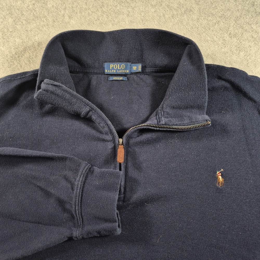 Polo Ralph Lauren Sweater Mens 3XB Estate Rib Quarter Zip Pullover Navy Blue